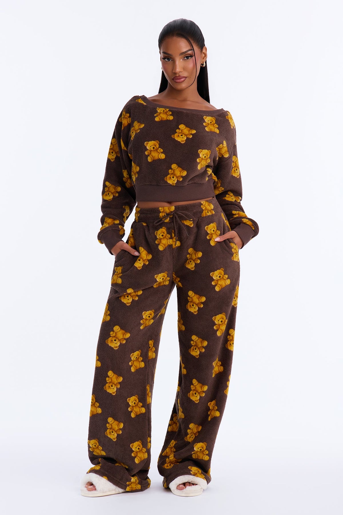 Beary Sweet Plush PJ Pant Set - Brown