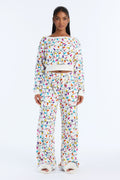 Shining Christmas Lights Plush PJ Pant Set - White