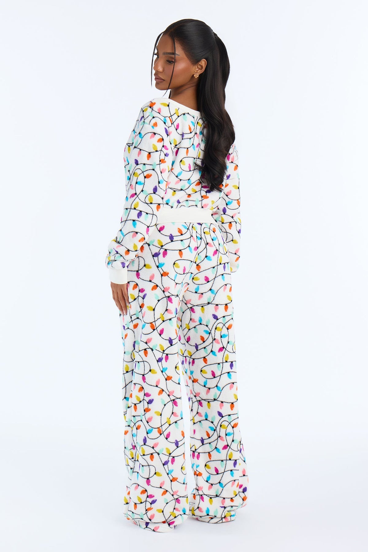 Shining Christmas Lights Plush PJ Pant Set - White