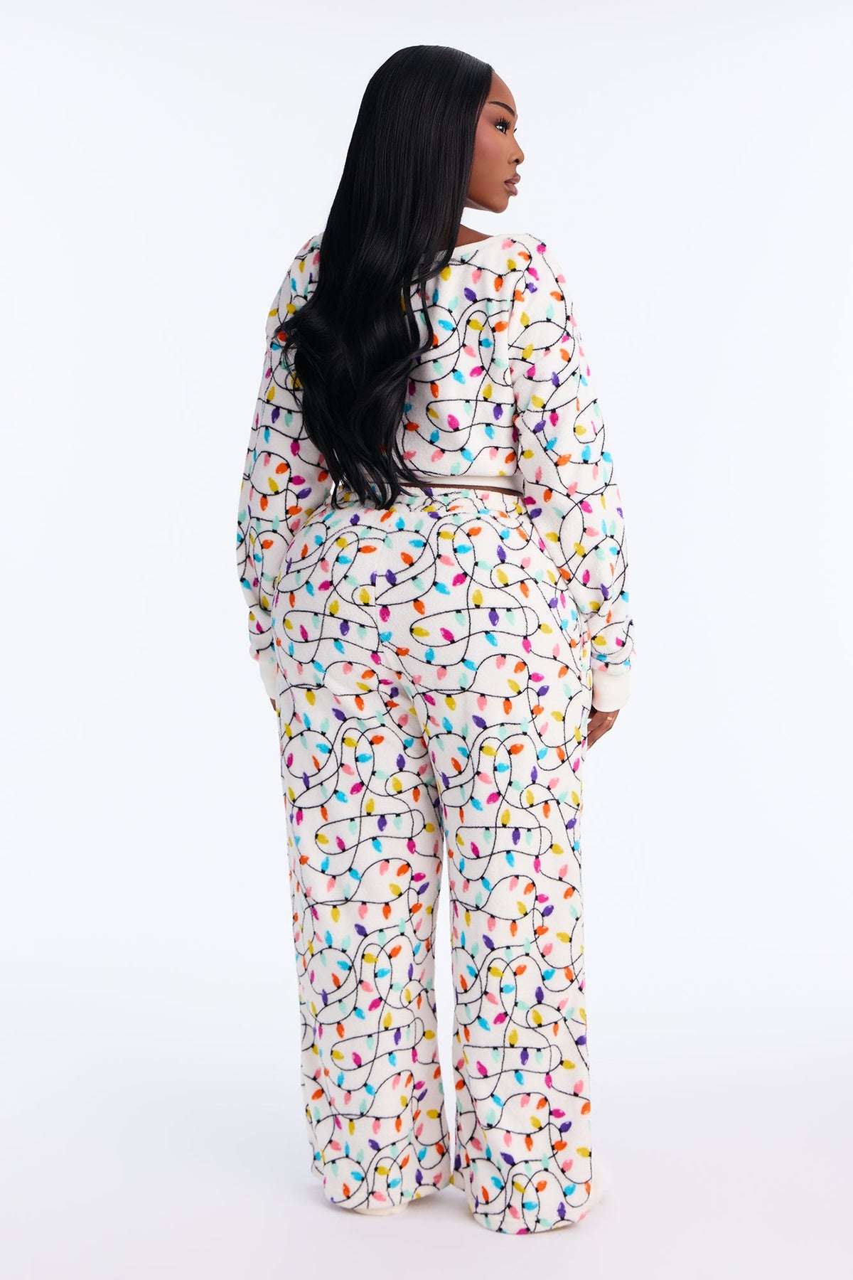 Shining Christmas Lights Plush PJ Pant Set - White