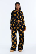 Beary Tired 2 Piece Hoodie And Wide Leg PJ Pant Set - Black