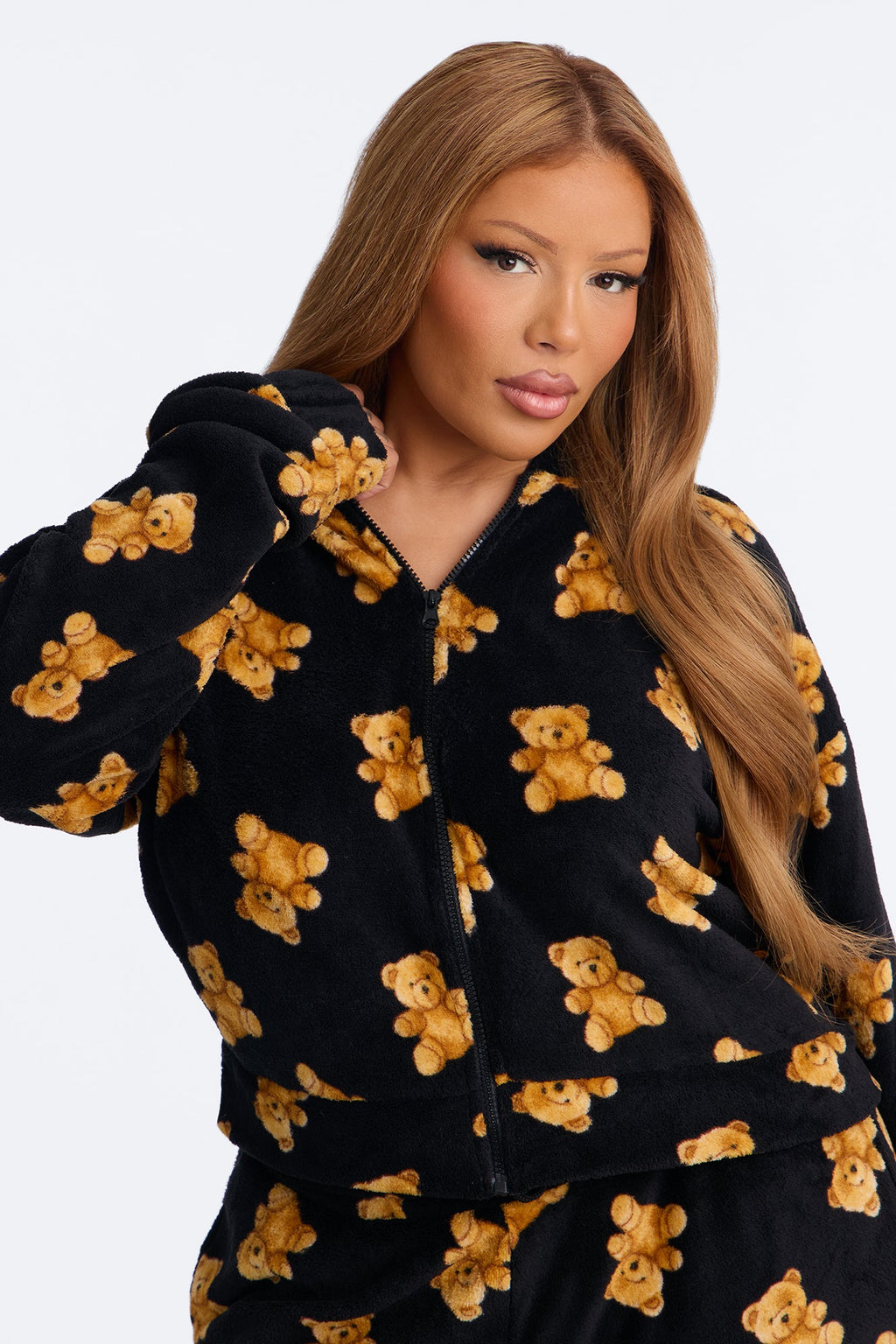 Beary Tired 2 Piece Hoodie And Wide Leg PJ Pant Set - Black