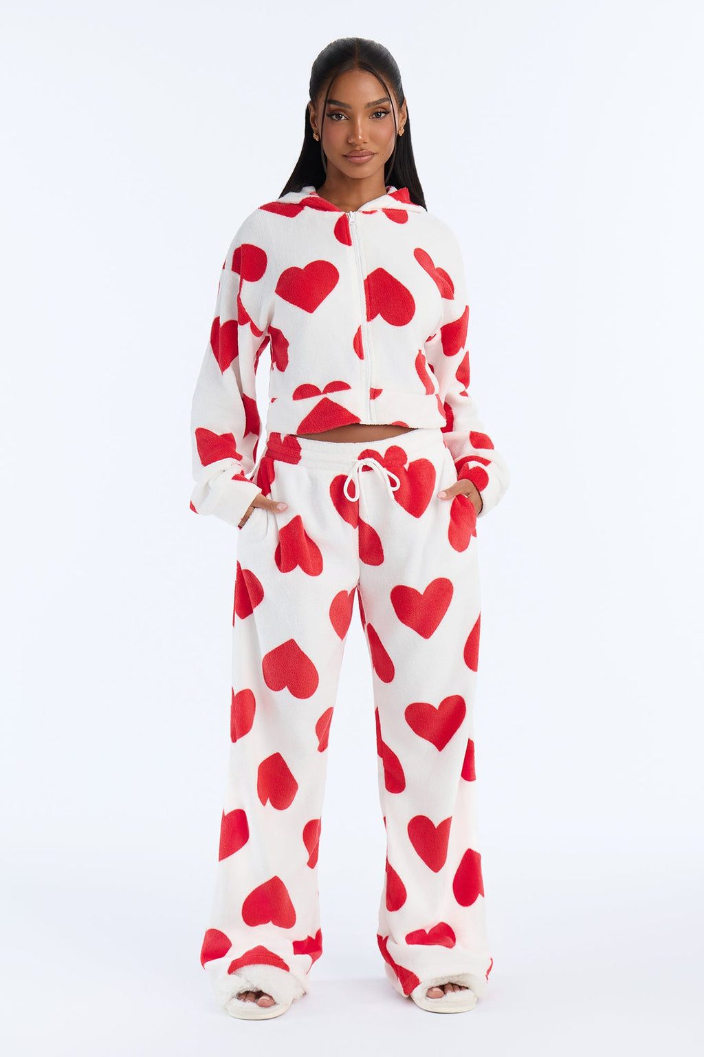 Heart So Full 2pc Plush PJ Pant Set - White