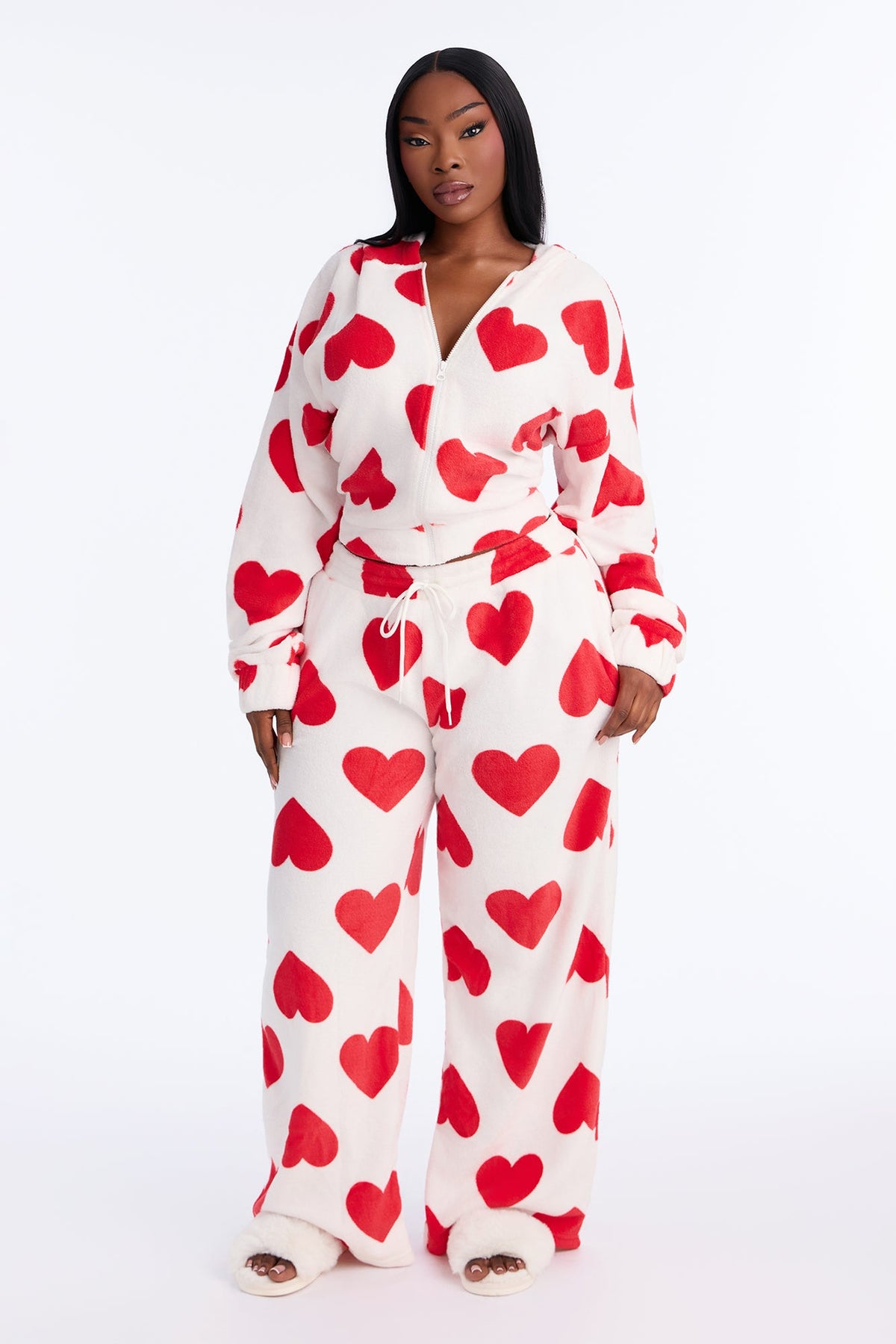 Heart So Full 2pc Plush PJ Pant Set - White