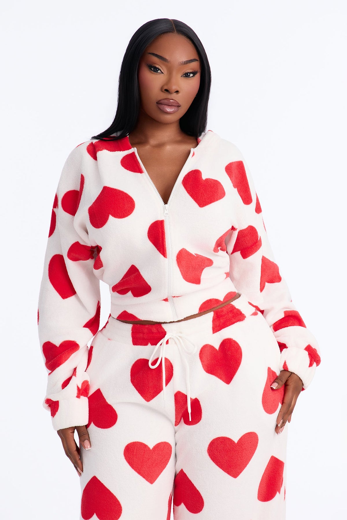 Heart So Full 2pc Plush PJ Pant Set - White