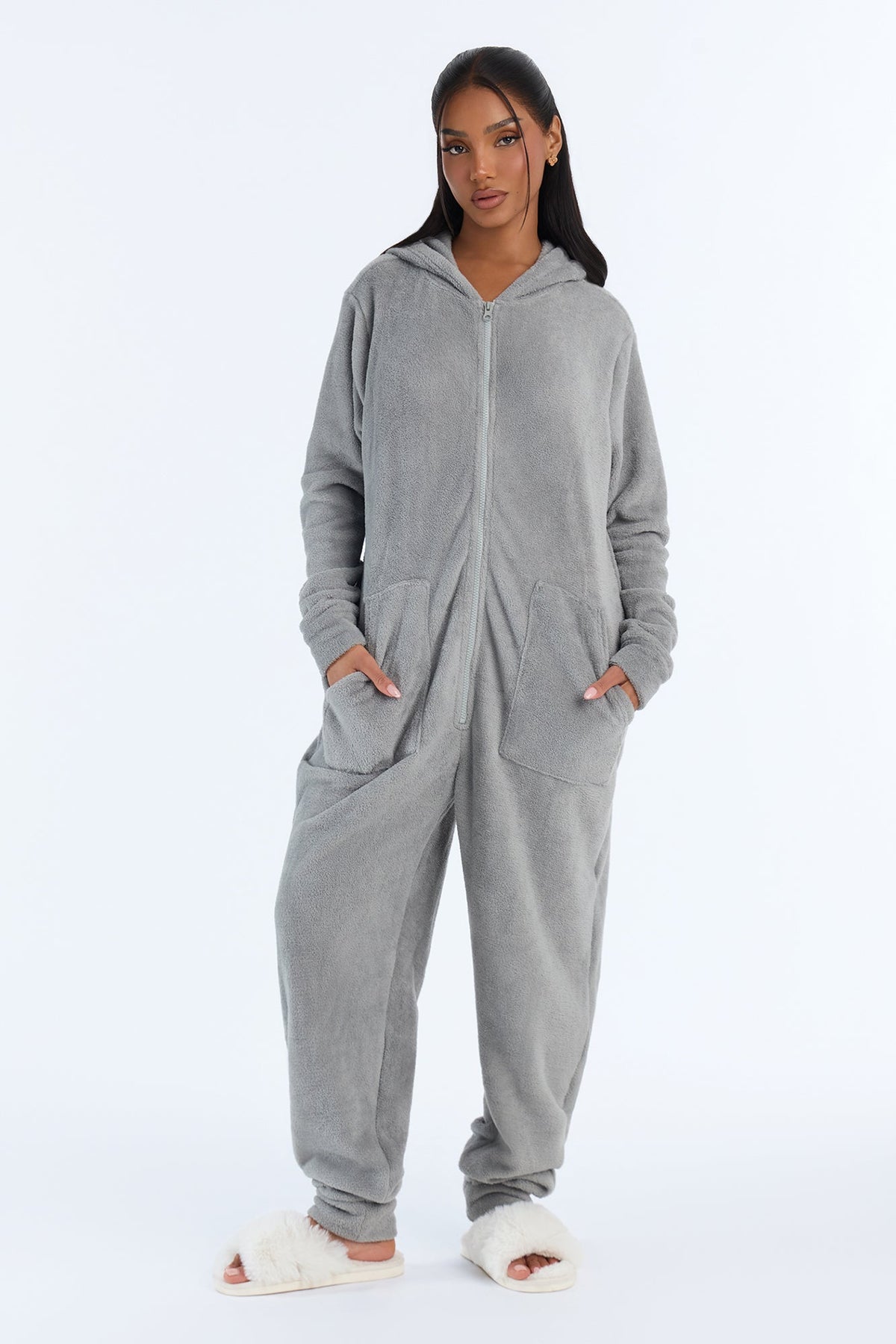 Cozy Together Matching Family Plush PJ Onesie - Heather Grey