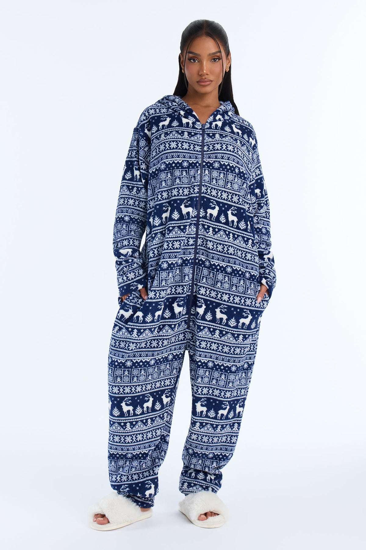 Let It Snow Plush PJ Onesie - Blue/combo