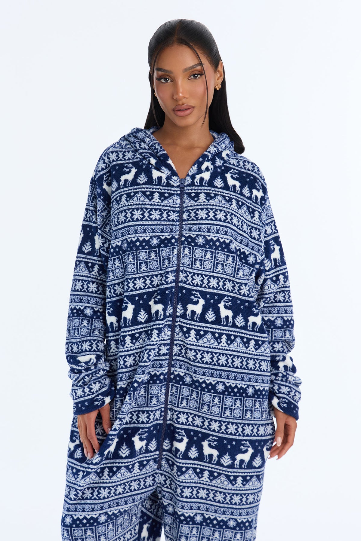 Let It Snow Plush PJ Onesie - Blue/combo