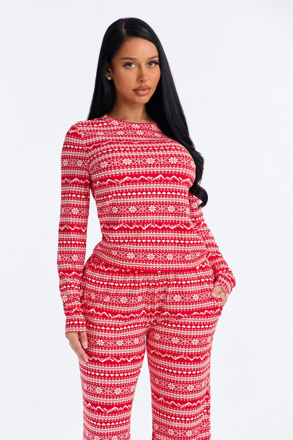 Snowy Night In PJ Pant Set - Red