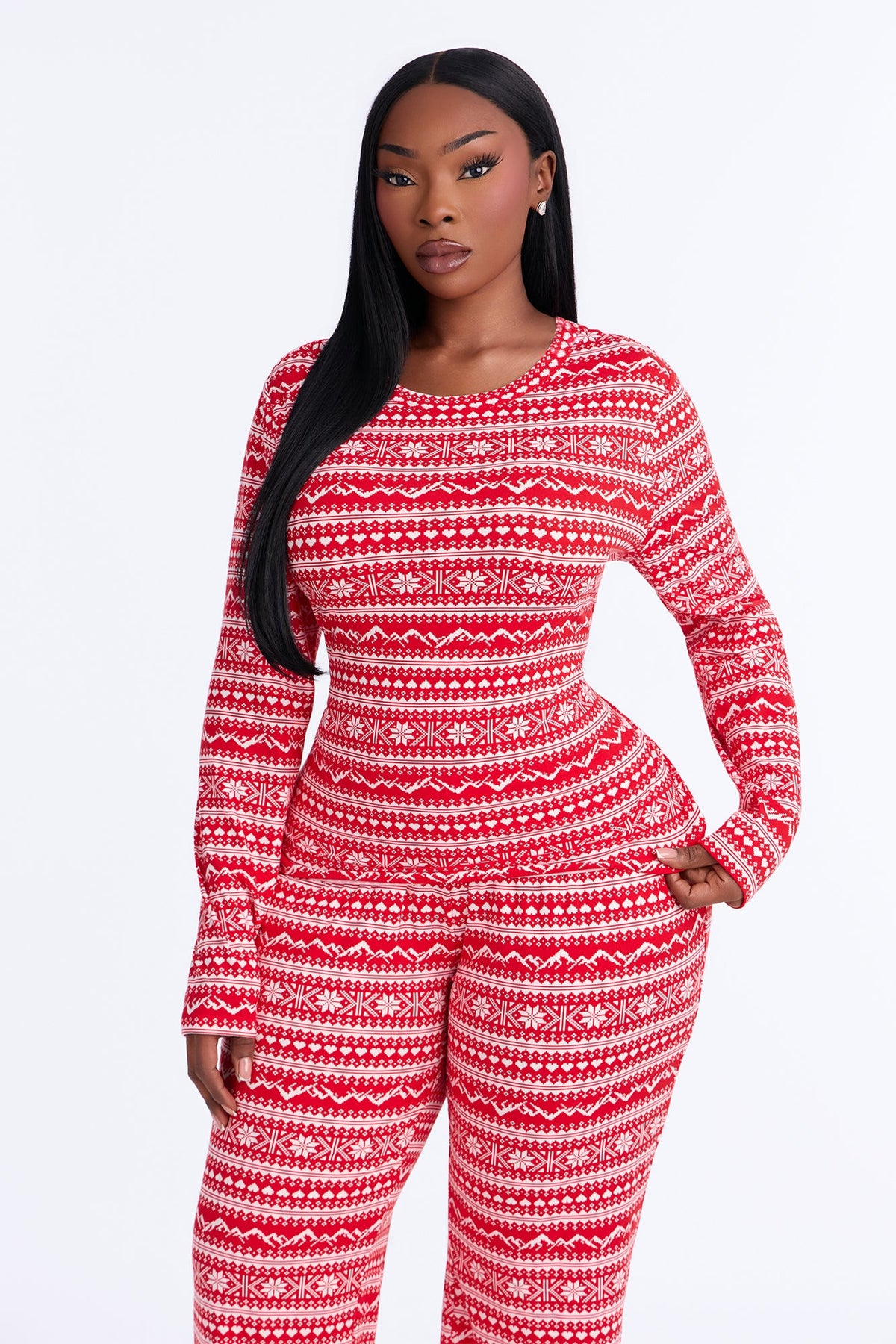 Snowy Night In PJ Pant Set - Red