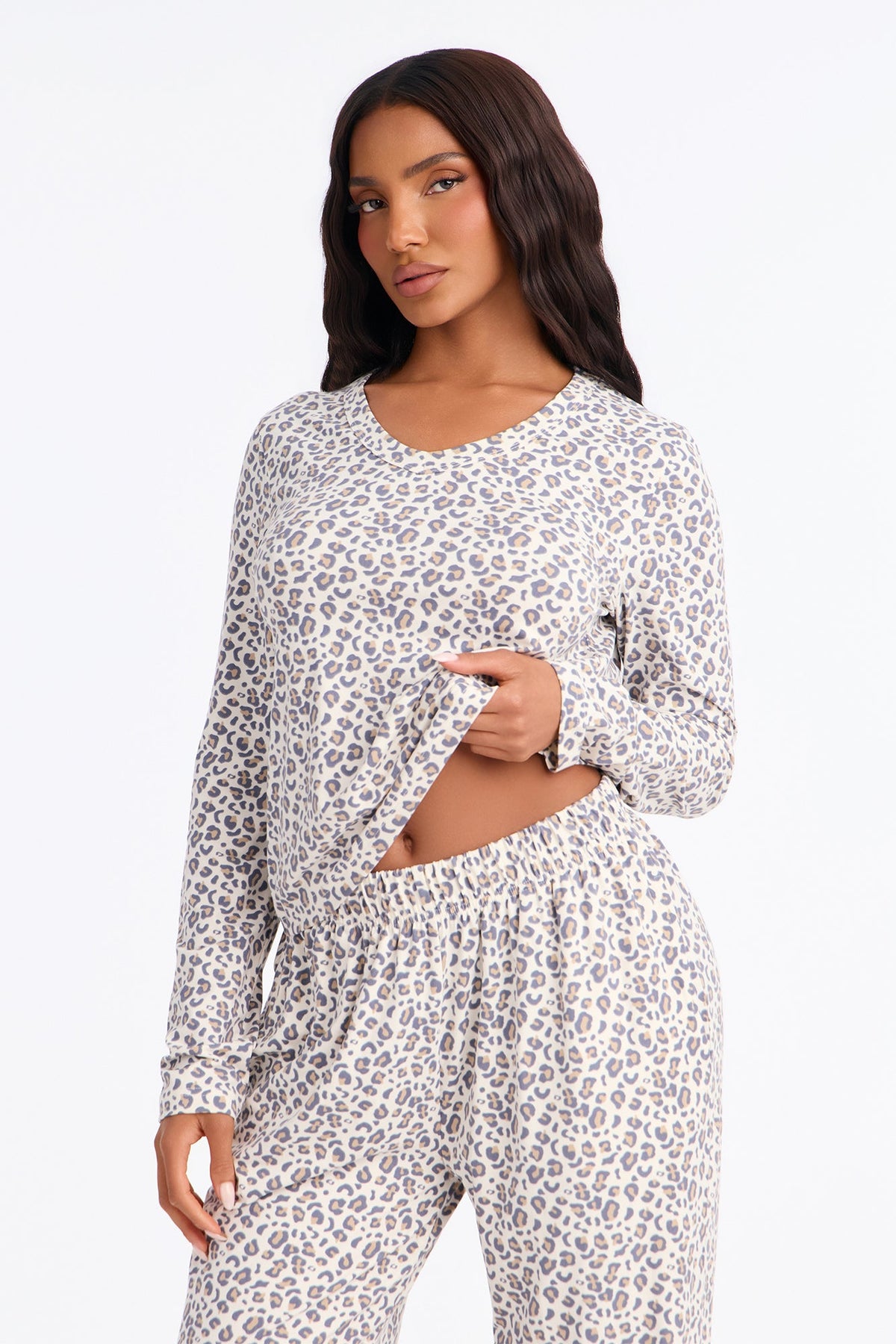 Hitting Snooze Leopard Print PJ Jogger Pant Set - Grey