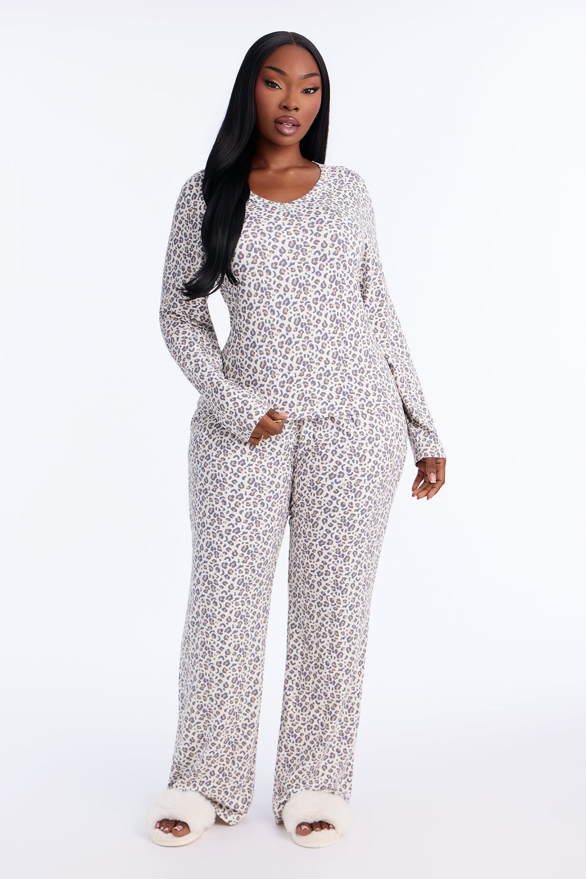 Hitting Snooze Leopard Print PJ Jogger Pant Set - Grey