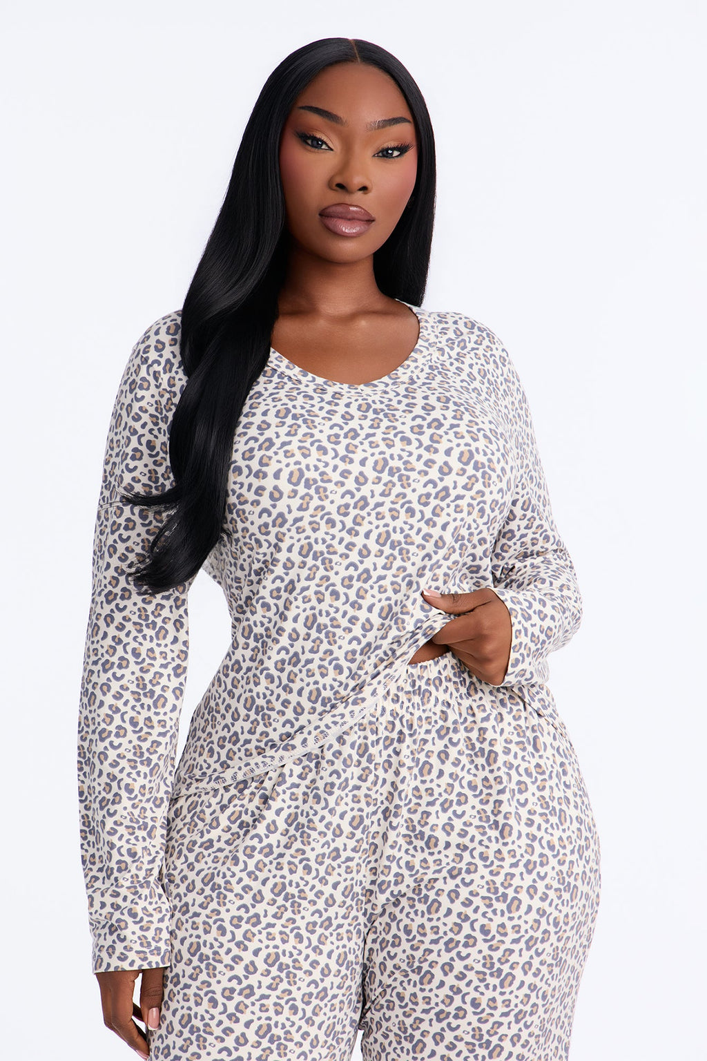 Hitting Snooze Leopard Print PJ Jogger Pant Set - Grey