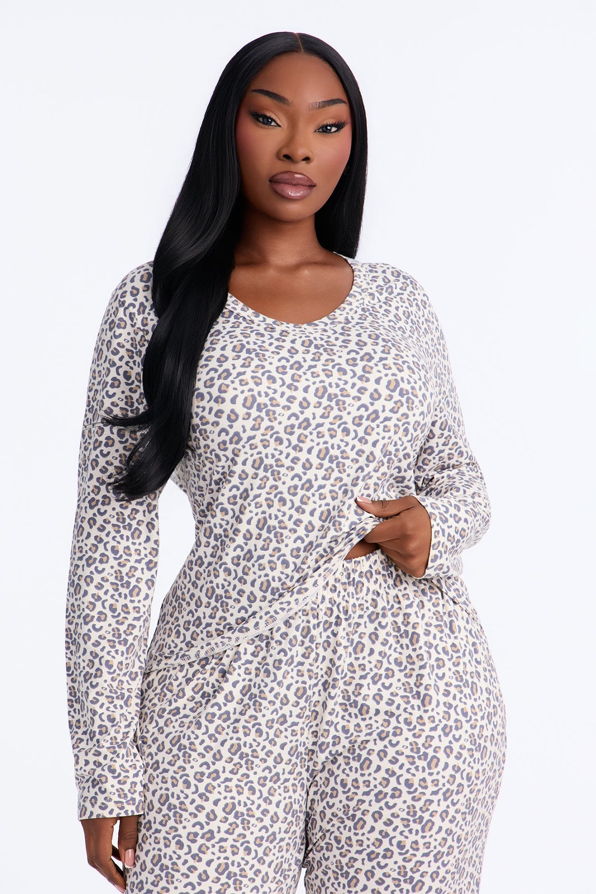 Hitting Snooze Leopard Print PJ Jogger Pant Set - Grey
