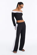 Lacey Off Shoulder Pant Set - Black/White
