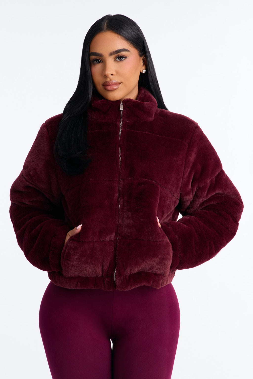 Elizabeth Faux Fur Jacket - Burgundy