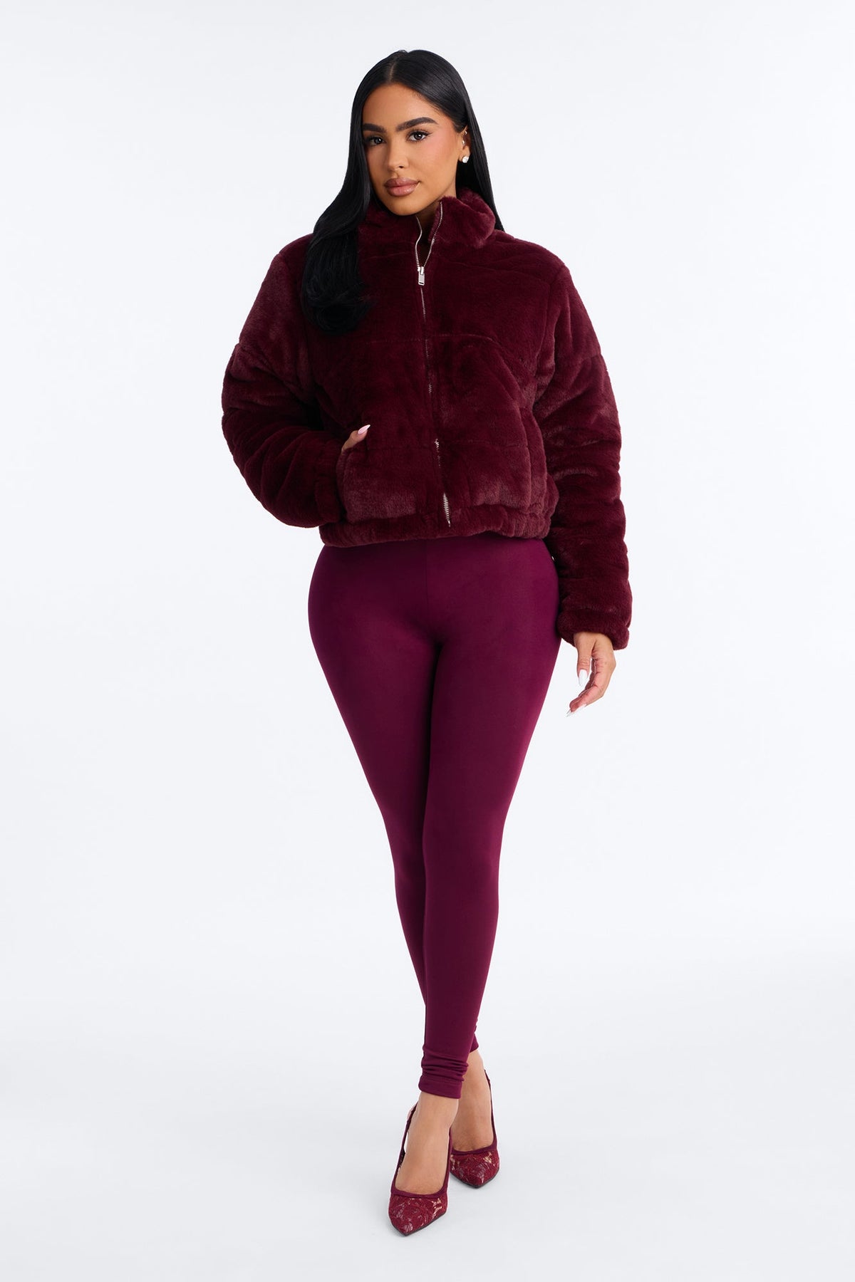 Elizabeth Faux Fur Jacket - Burgundy