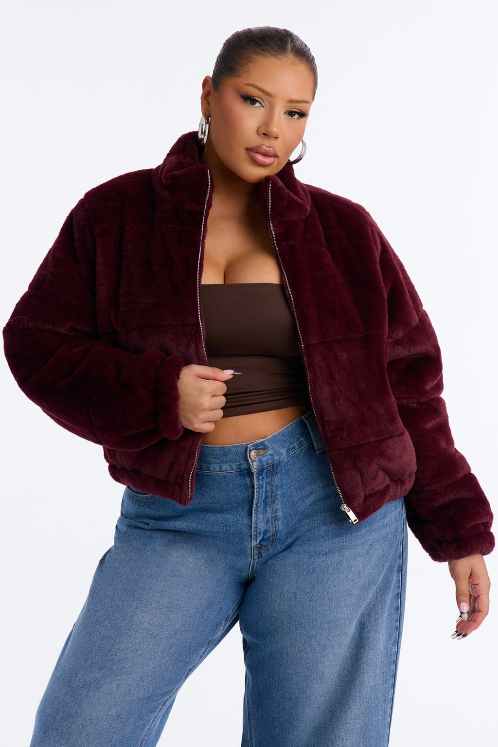 Elizabeth Faux Fur Jacket - Burgundy