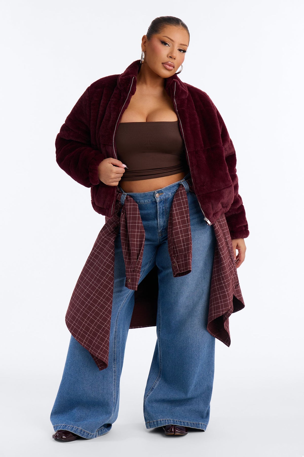 Elizabeth Faux Fur Jacket - Burgundy