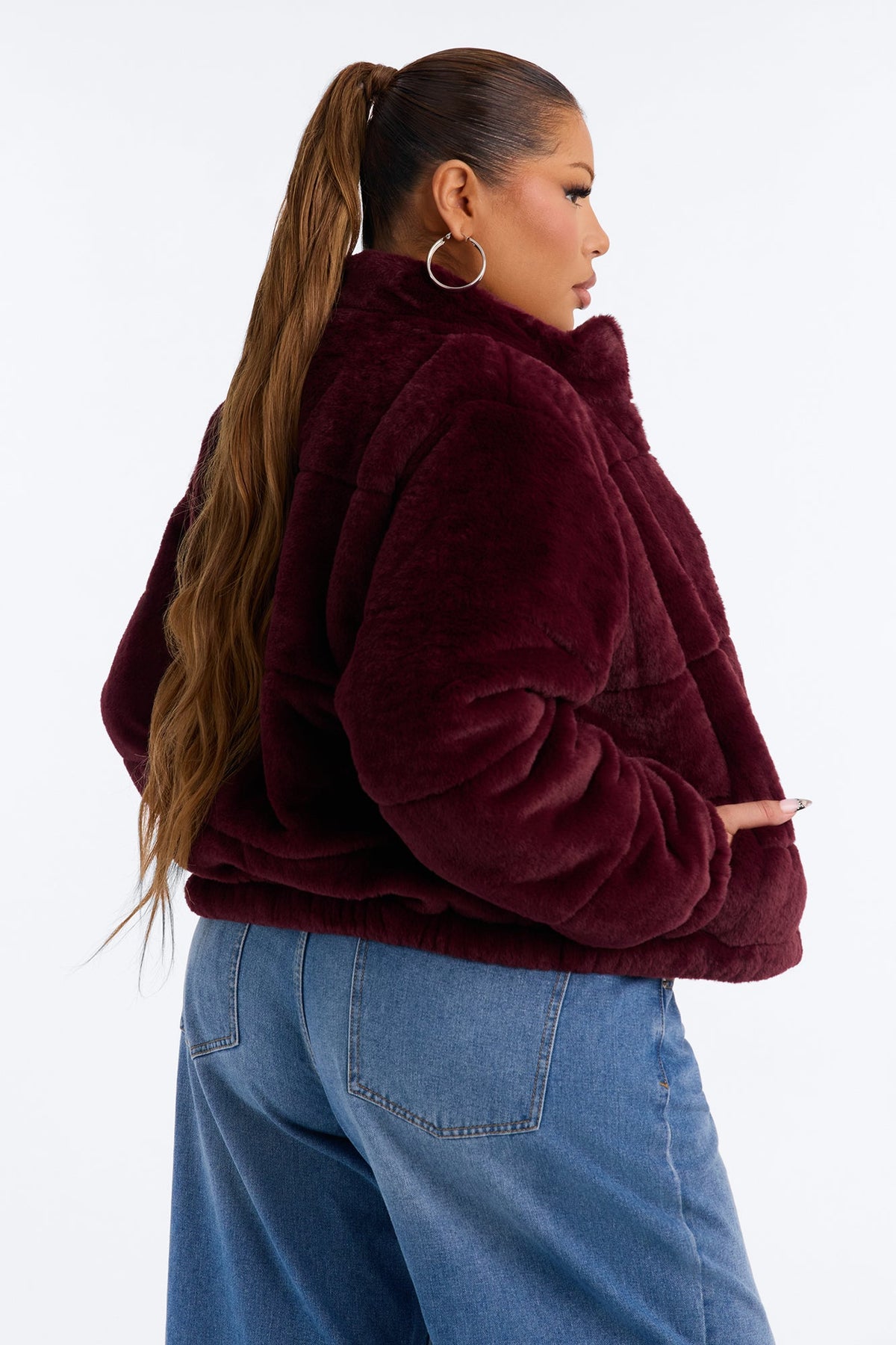Elizabeth Faux Fur Jacket - Burgundy