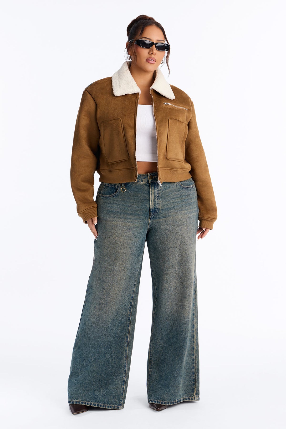 Jasmine Faux Suede Bomber Jacket - Camel