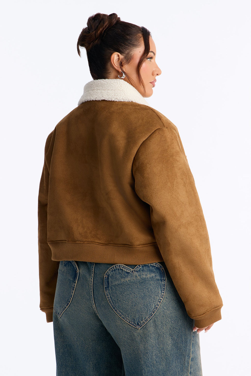 Jasmine Faux Suede Bomber Jacket - Camel