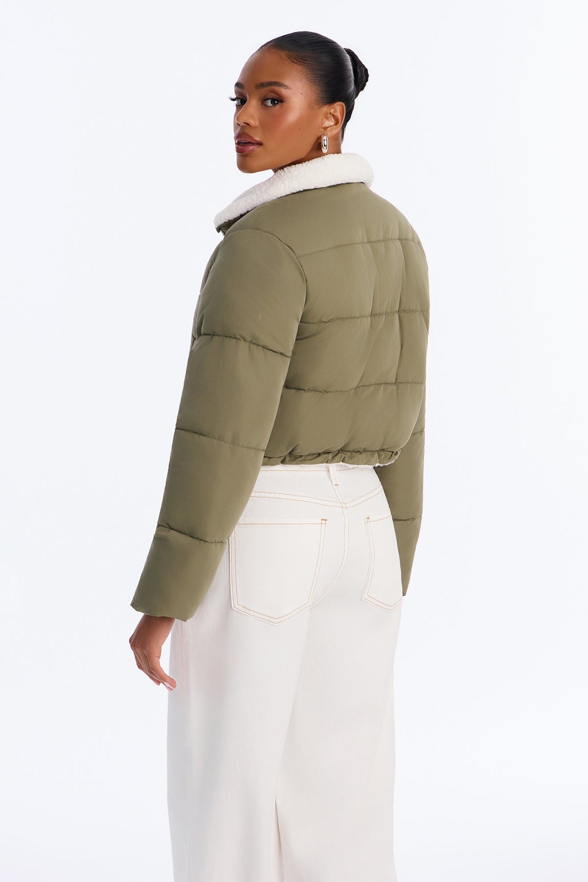 Everyday Nylon Blend Sherpa Lined Puffer - Olive