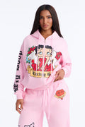 Betty Boop Tattoo Zip Up Sweatshirt - Light Pink
