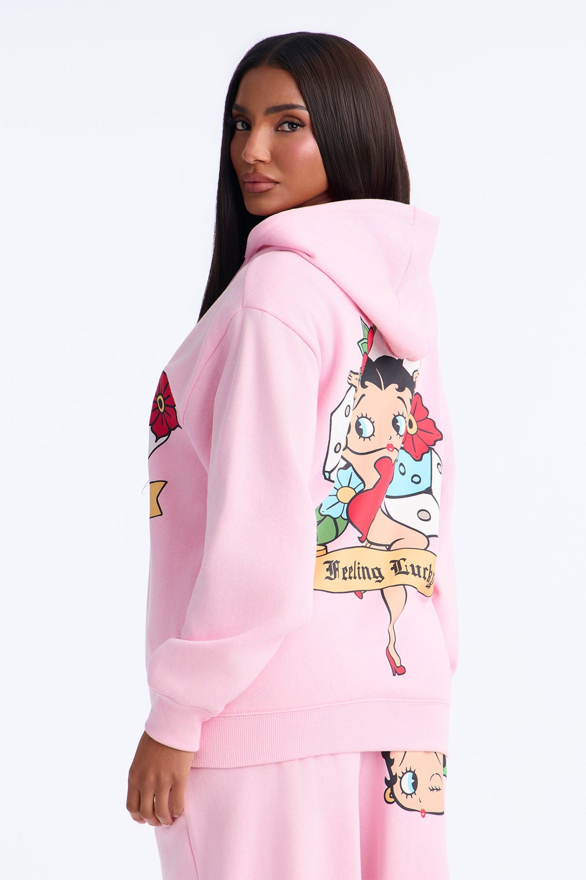 Betty Boop Tattoo Zip Up Sweatshirt - Light Pink