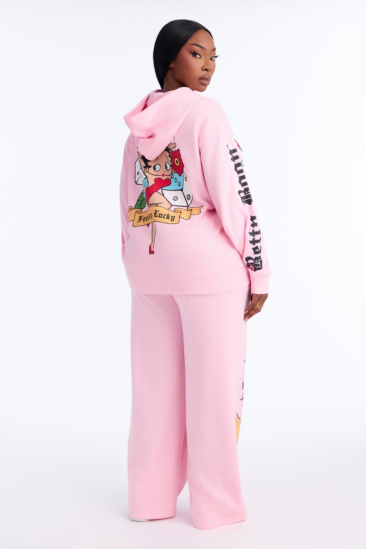 Betty Boop Tattoo Zip Up Sweatshirt - Light Pink