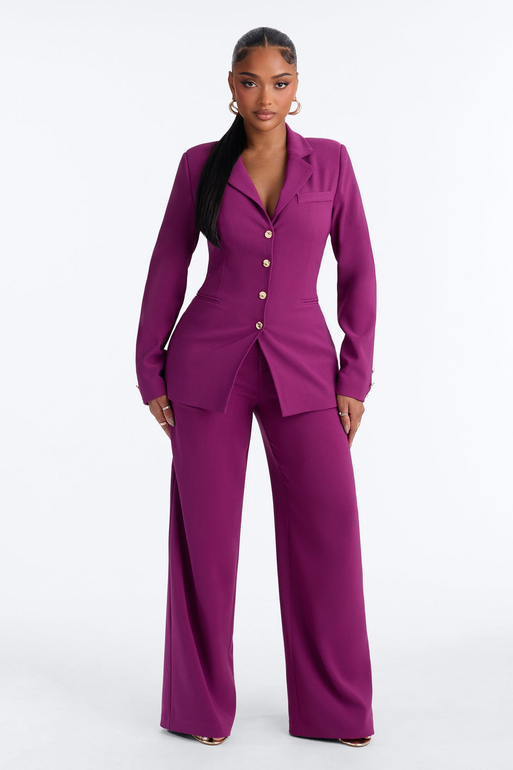 Kacey Cinched Blazer Pant Set - Plum