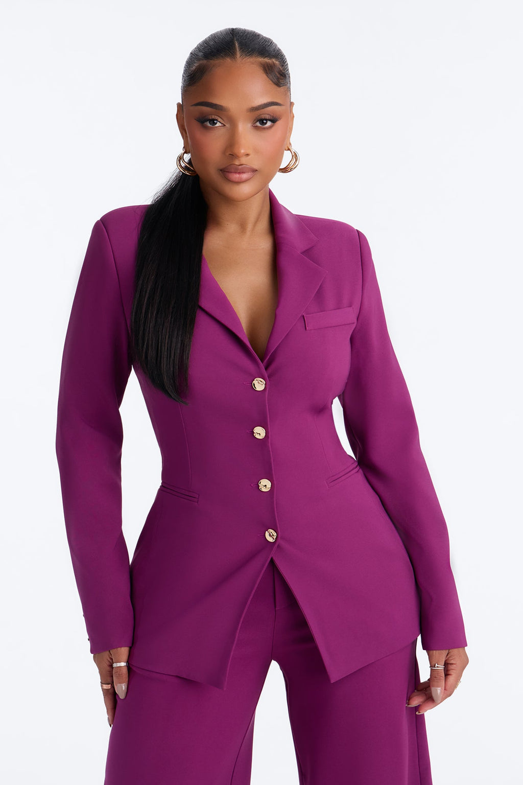 Kacey Cinched Blazer Pant Set - Plum