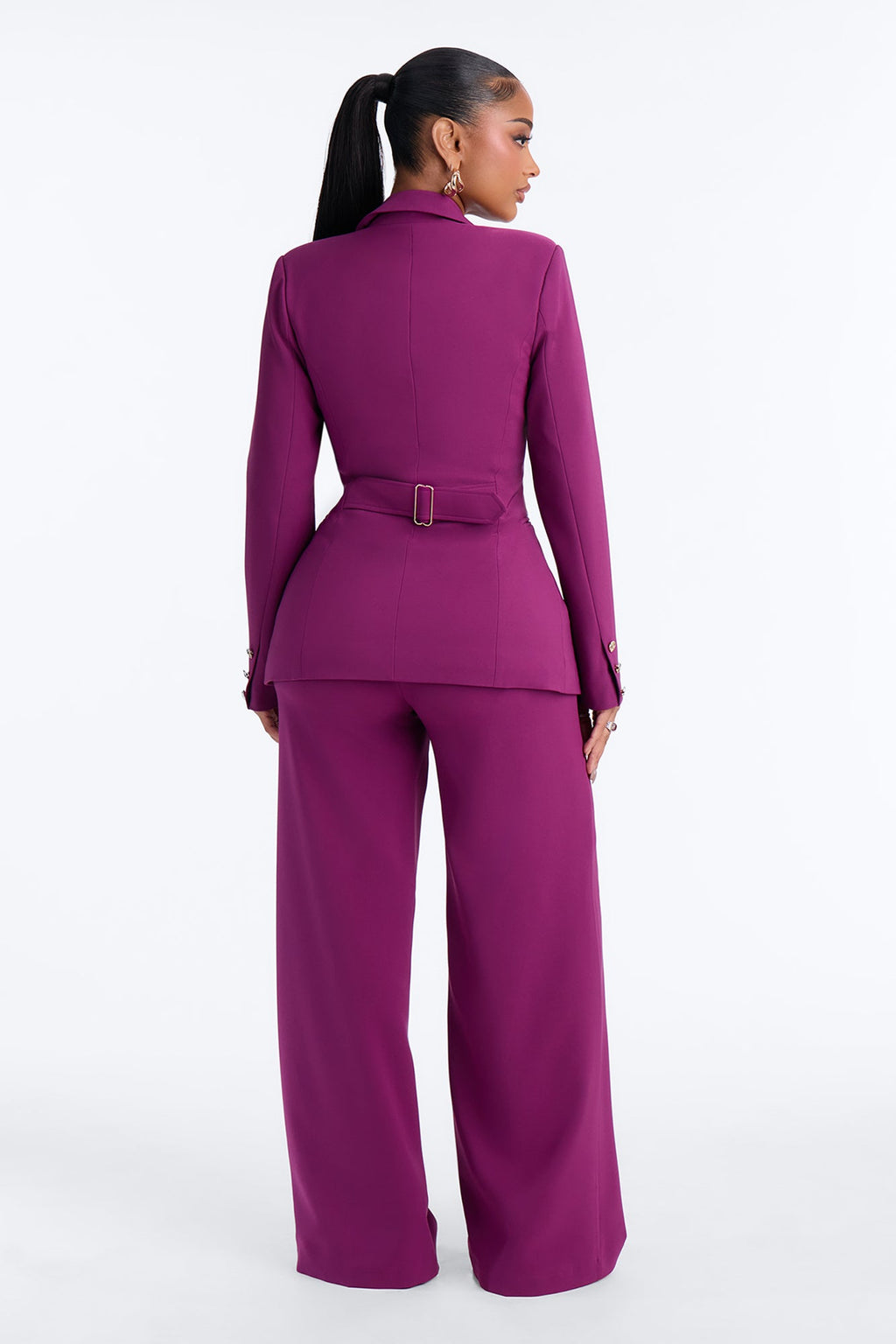 Kacey Cinched Blazer Pant Set - Plum
