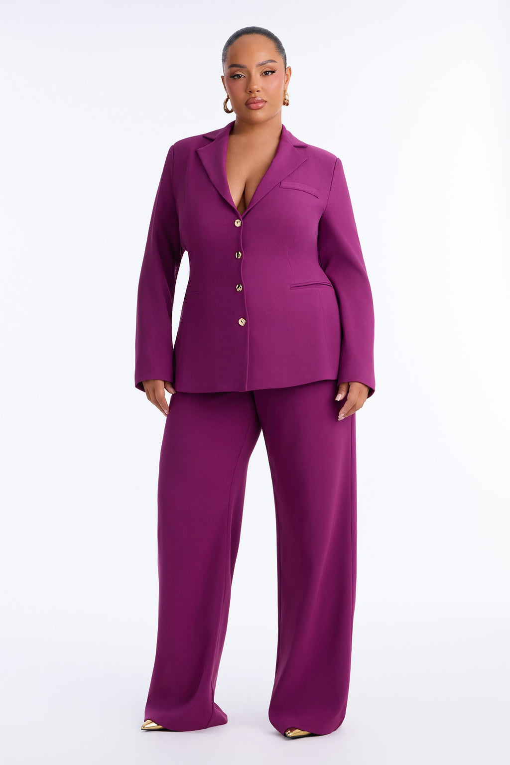 Kacey Cinched Blazer Pant Set - Plum