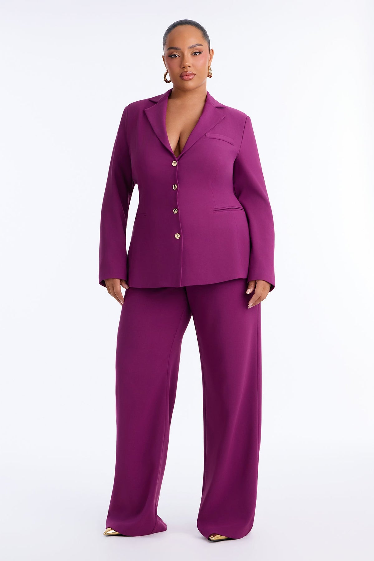 Kacey Cinched Blazer Pant Set - Plum