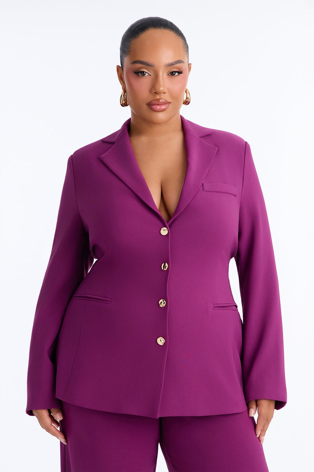 Kacey Cinched Blazer Pant Set - Plum