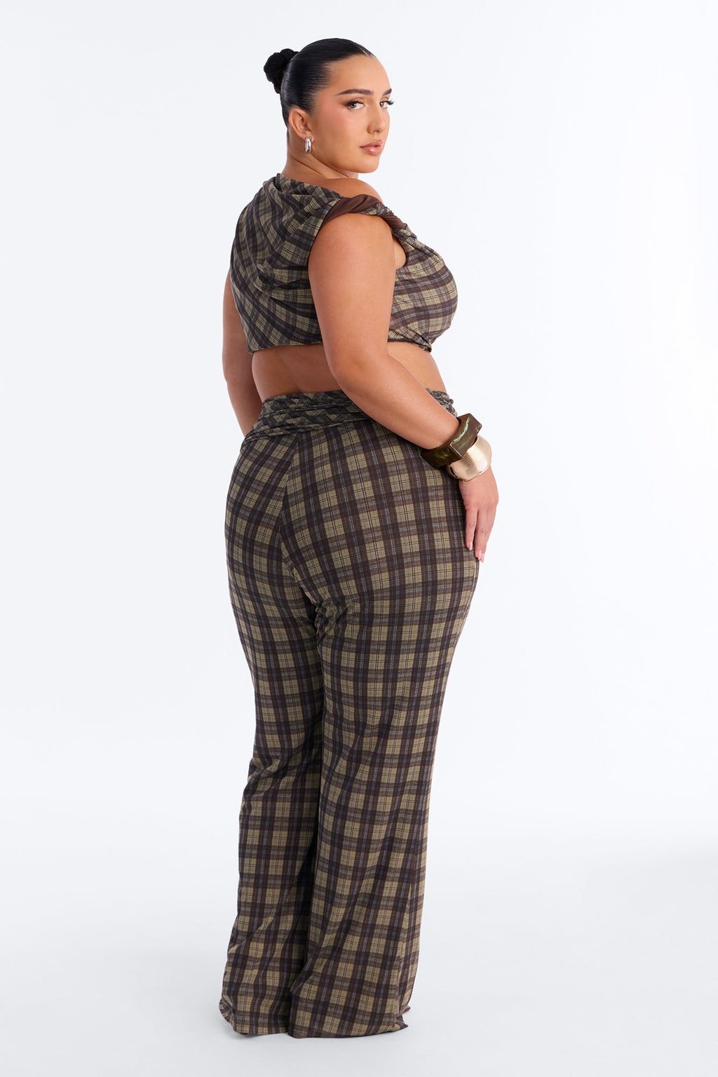 Sadie Mesh Plaid Pant Set - Green/combo
