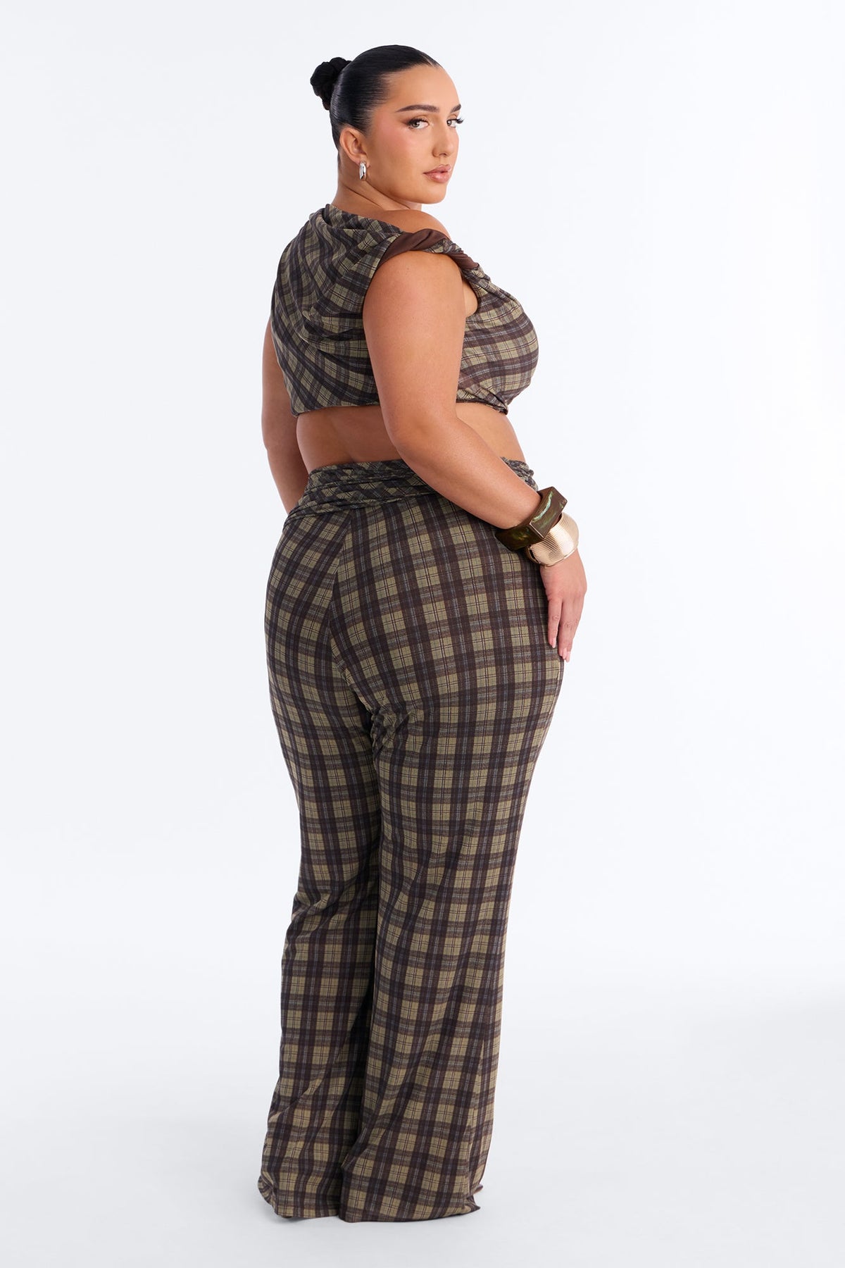 Sadie Mesh Plaid Pant Set - Green/combo