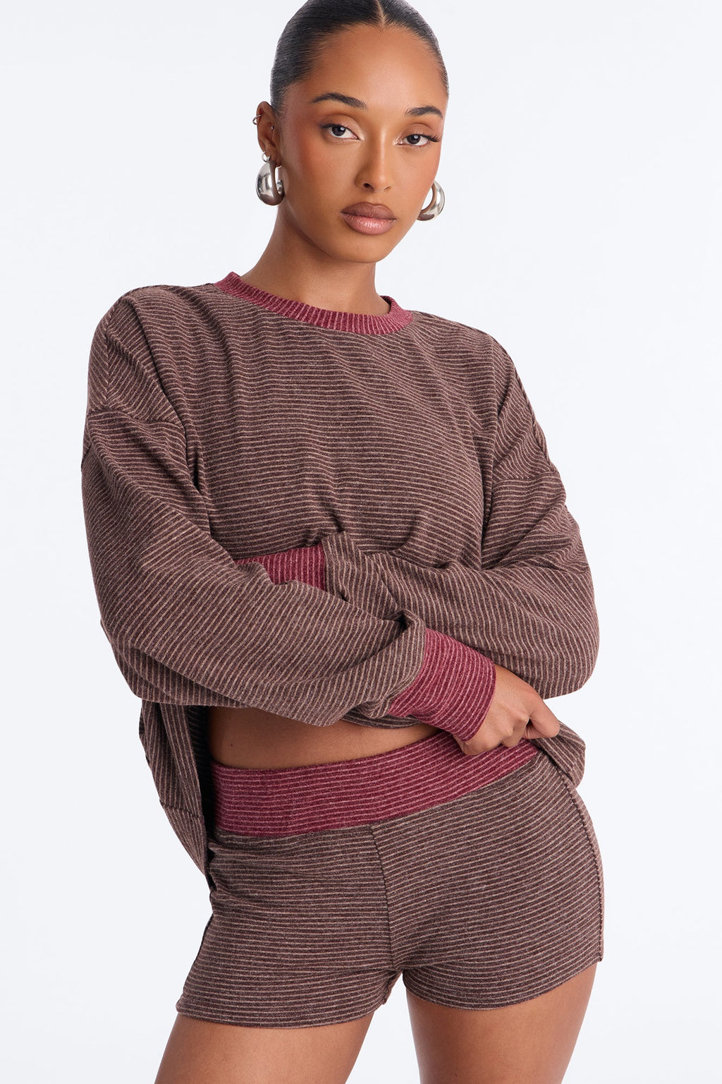 Avery Striped Short Set - Brown/combo