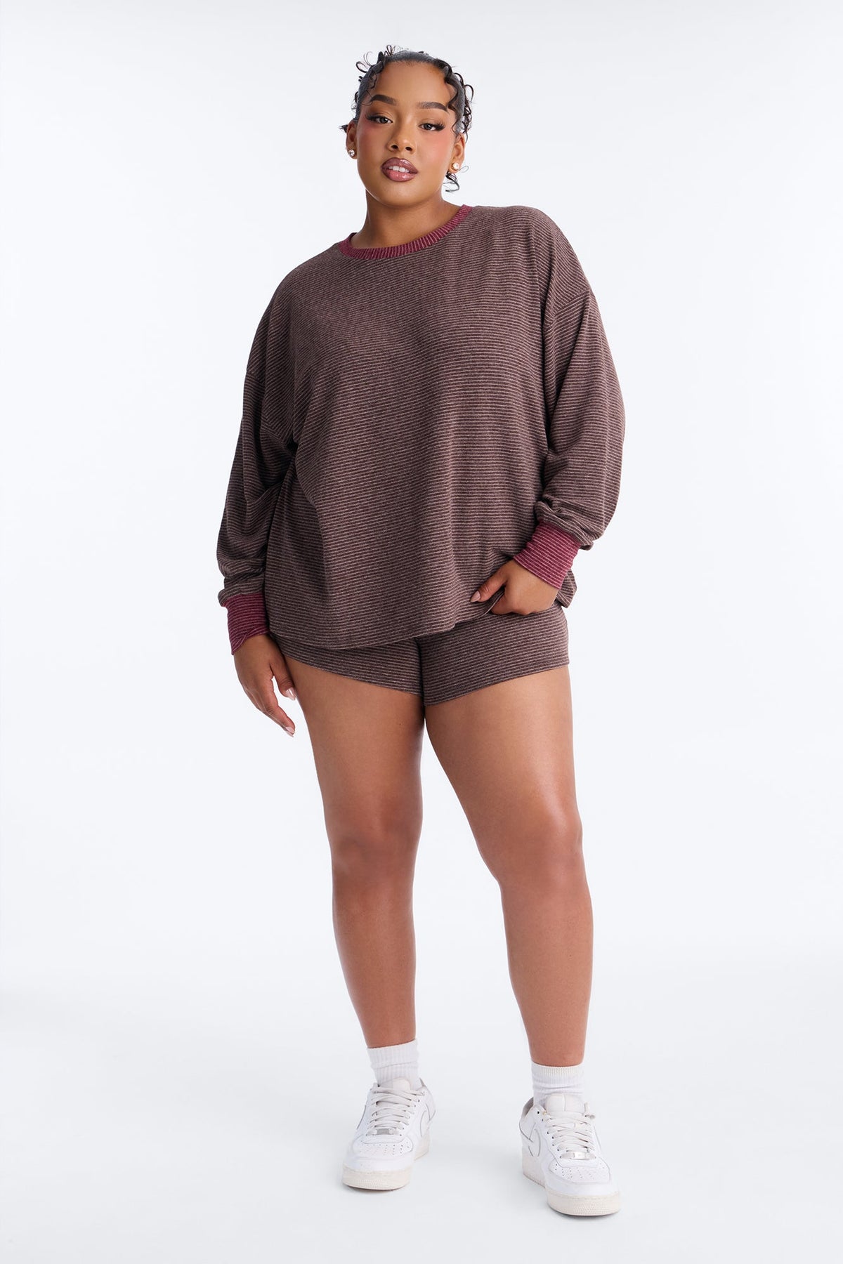 Avery Striped Short Set - Brown/combo