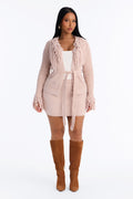 Cozy Girly Fringe Sweater Skirt Set - Pink