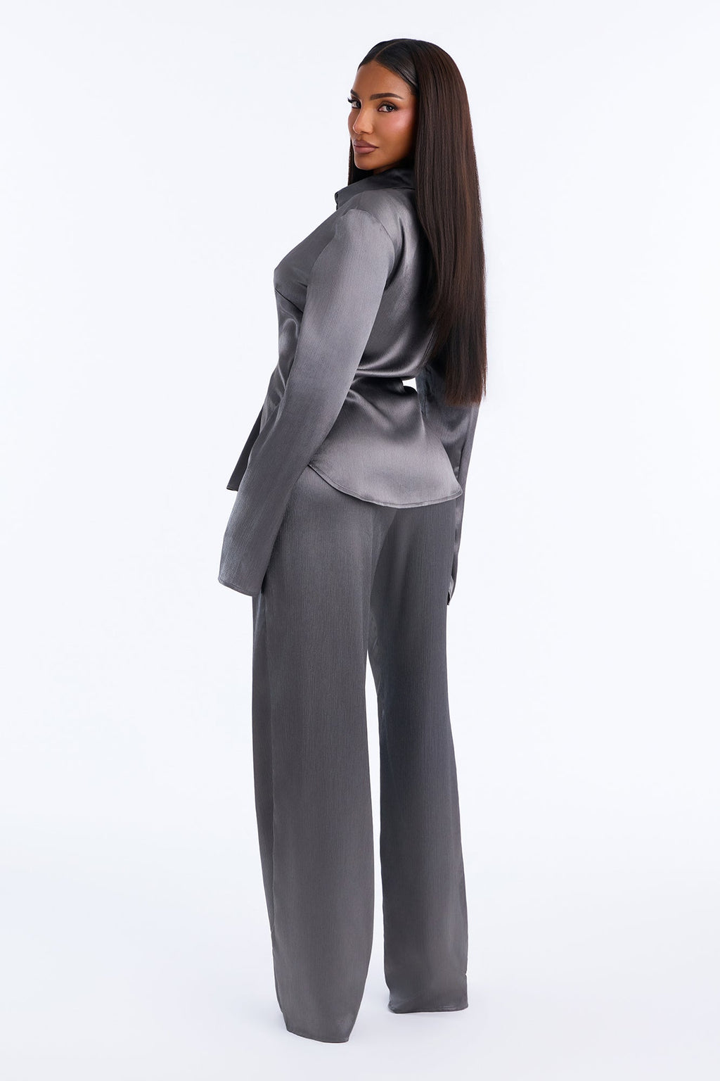 Simply Perfect Satin Pant Set - Dark Grey