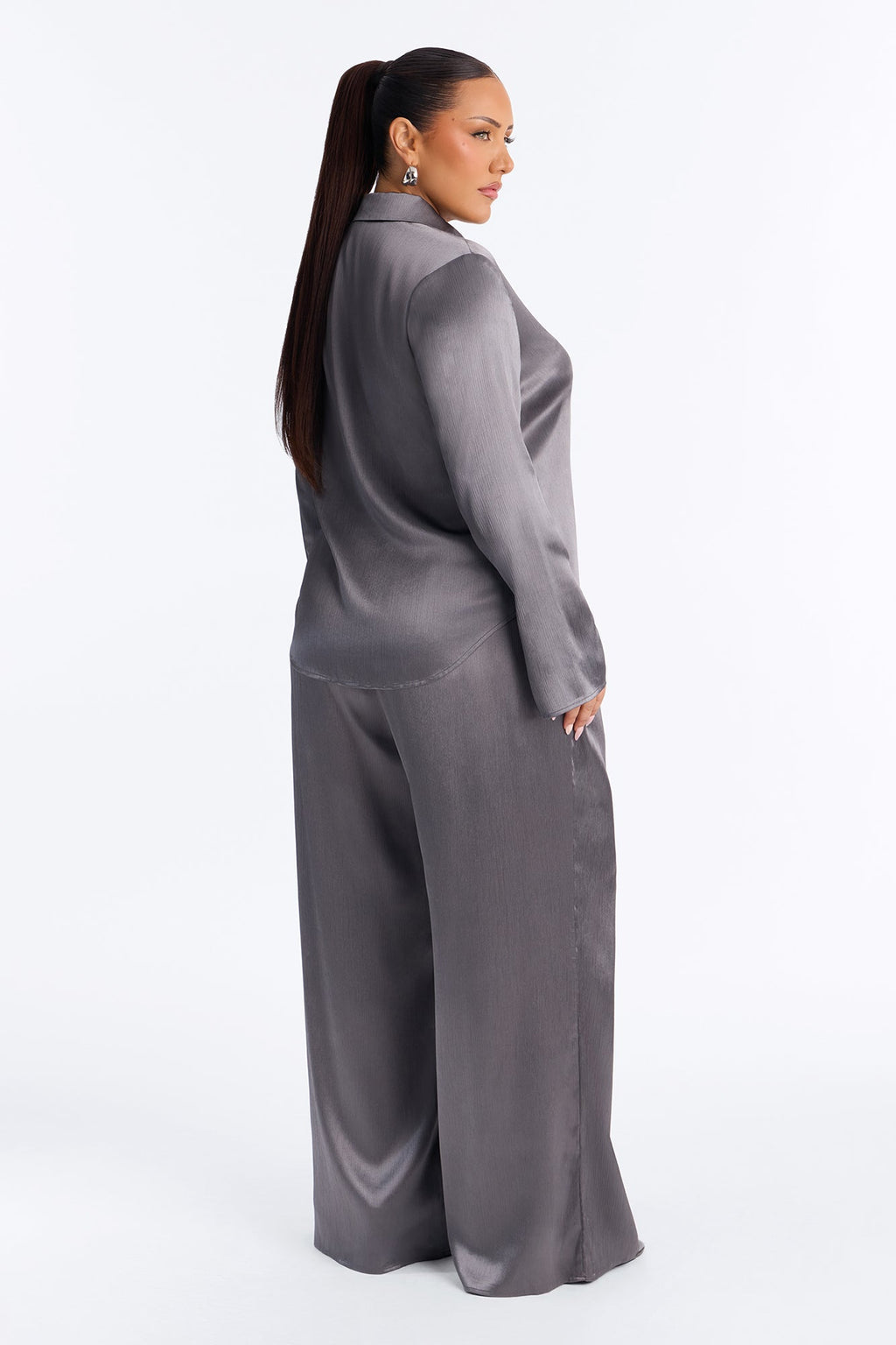 Simply Perfect Satin Pant Set - Dark Grey
