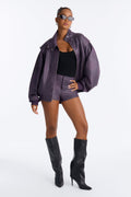 Celeste Faux Suede Mock Neck Short Set - Plum