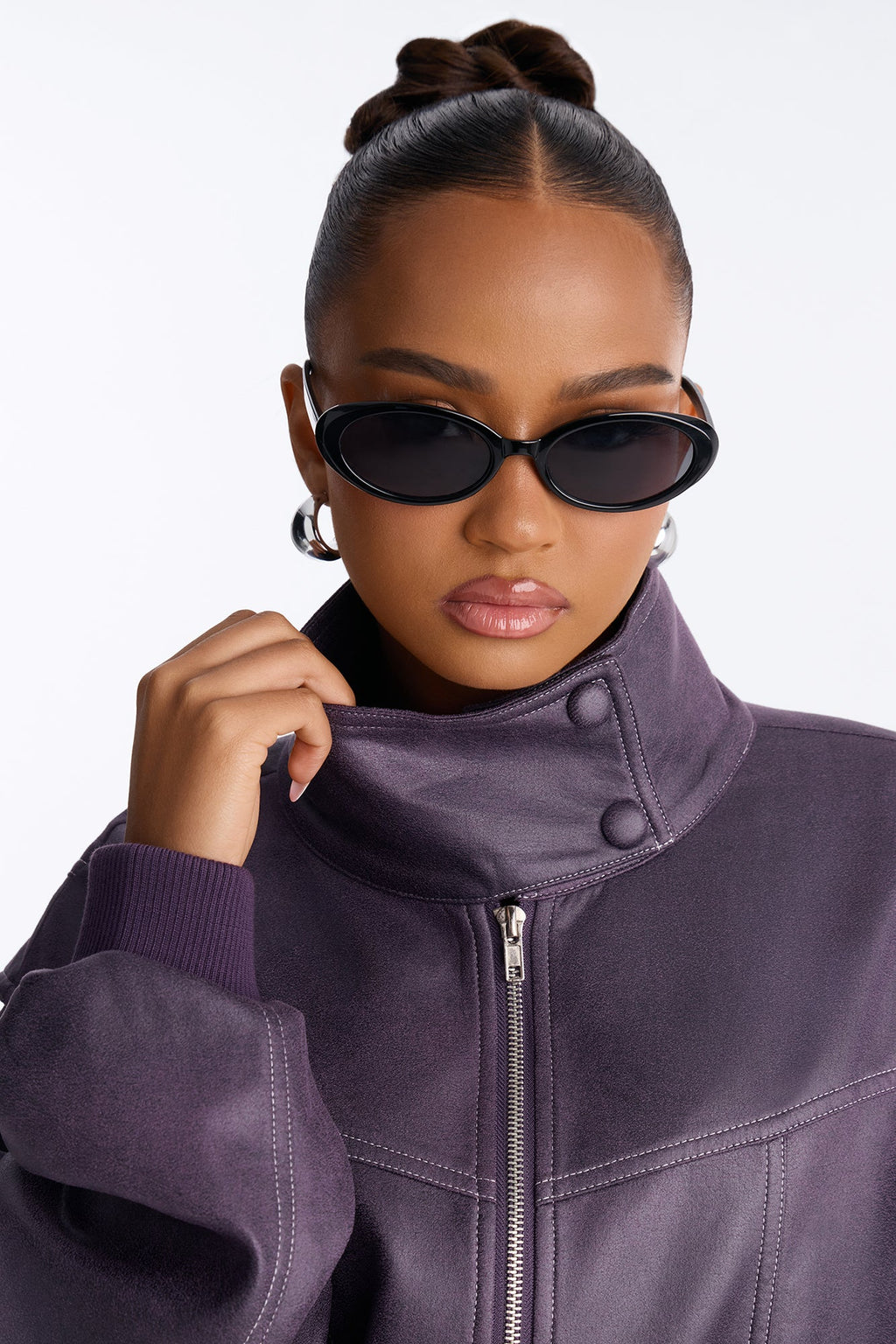 Celeste Faux Suede Mock Neck Short Set - Plum