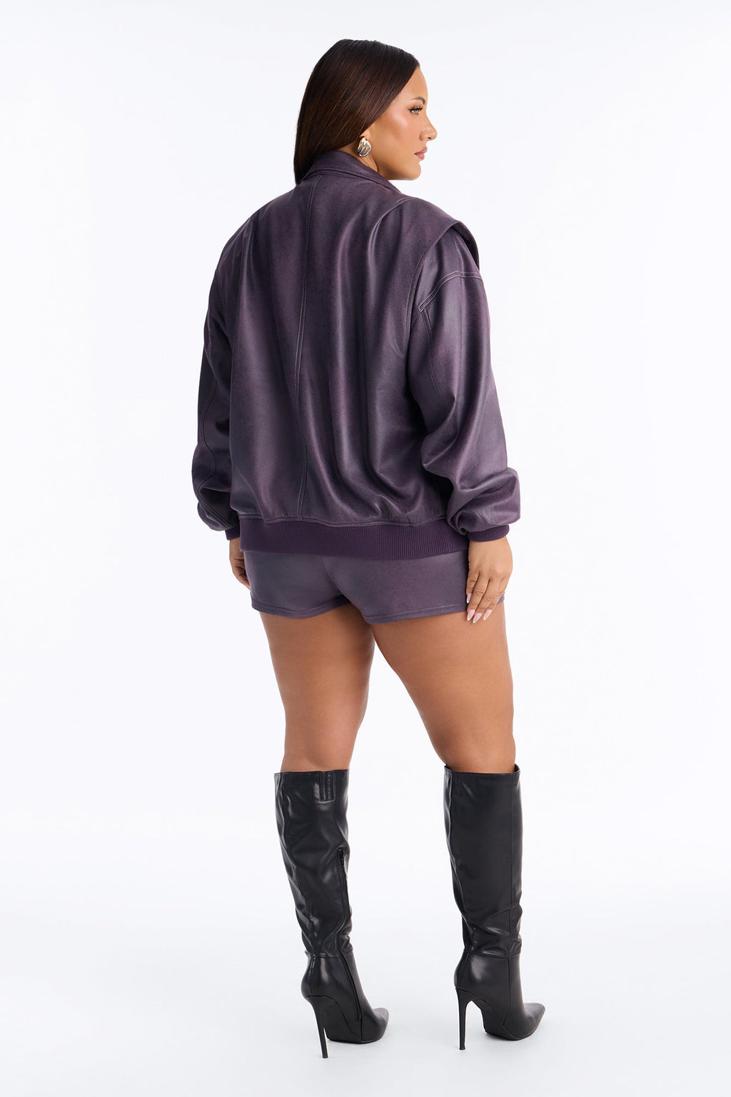 Celeste Faux Suede Mock Neck Short Set - Plum