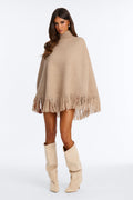 Amaya Poncho Sweater Short Set - Taupe