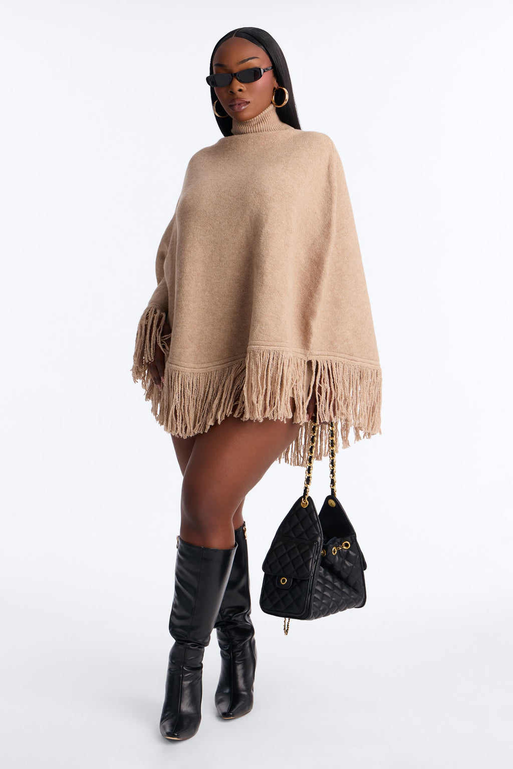 Amaya Poncho Sweater Short Set - Taupe
