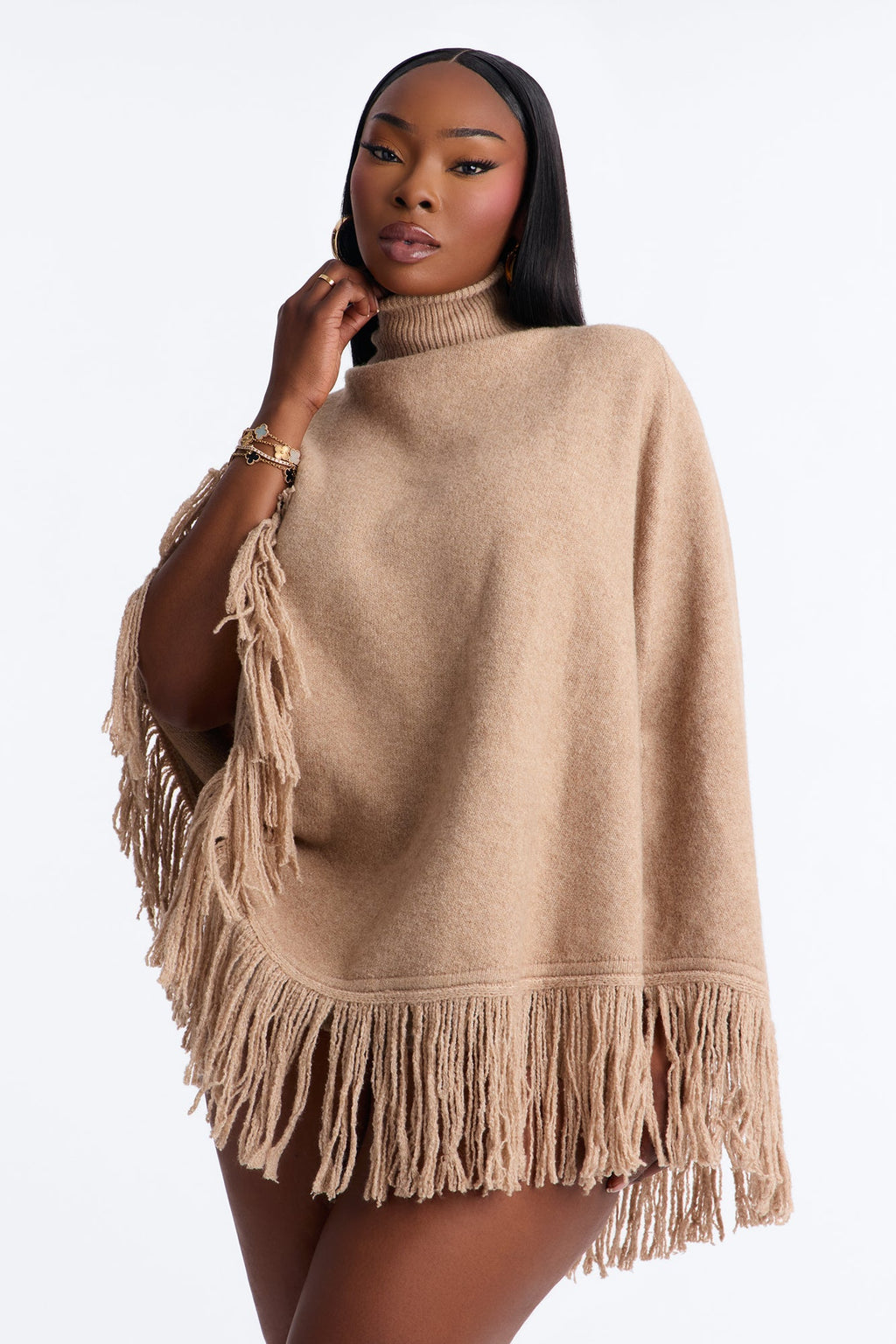 Amaya Poncho Sweater Short Set - Taupe