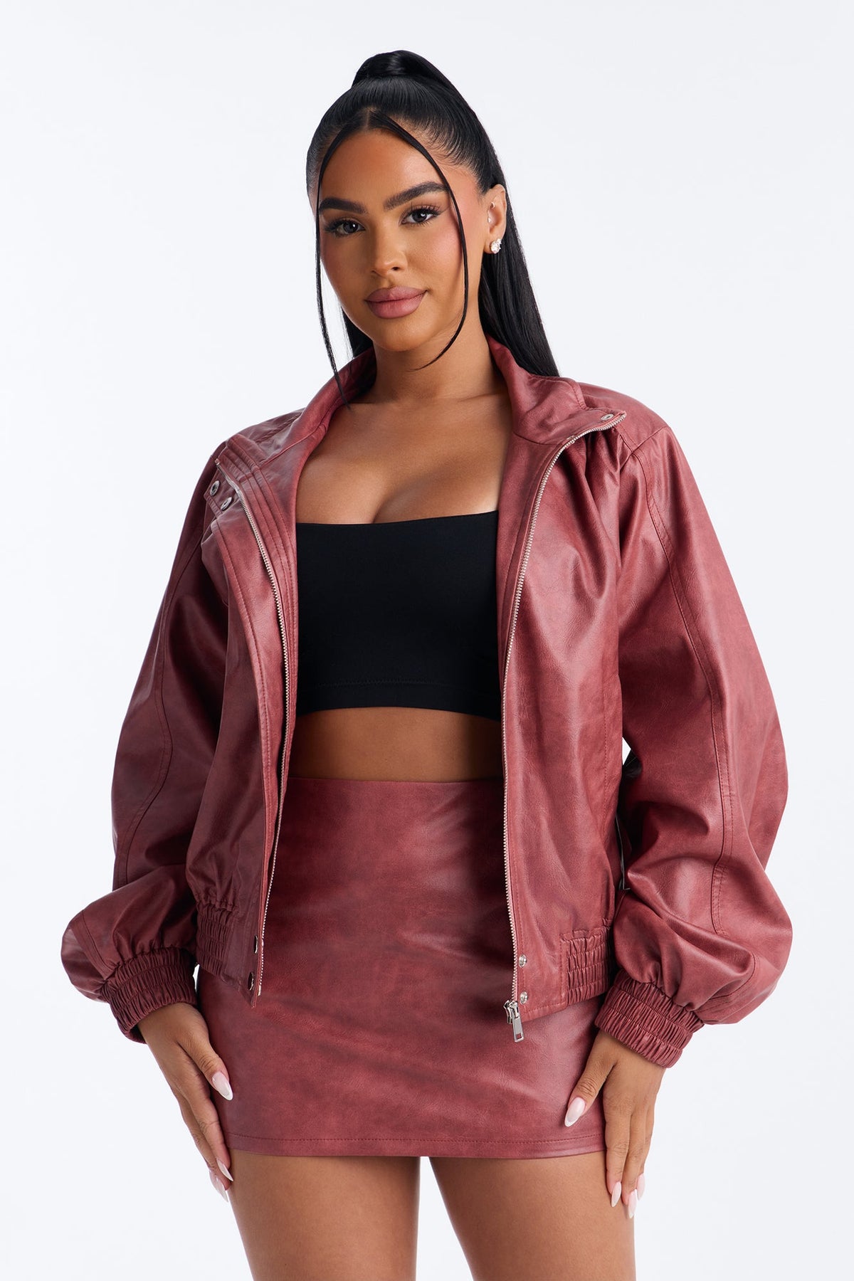 Rosalia Faux Leather Skirt Set - Rose
